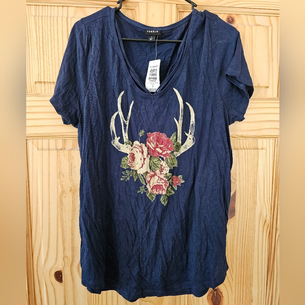 Torrid Blue Floral Antler Tee